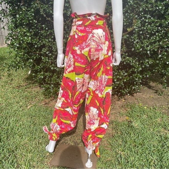 Ashley Stewart Boho Trop Print Wide Leg Ankle Puddle Hem Bag Waist Pants - Picture 7 of 12